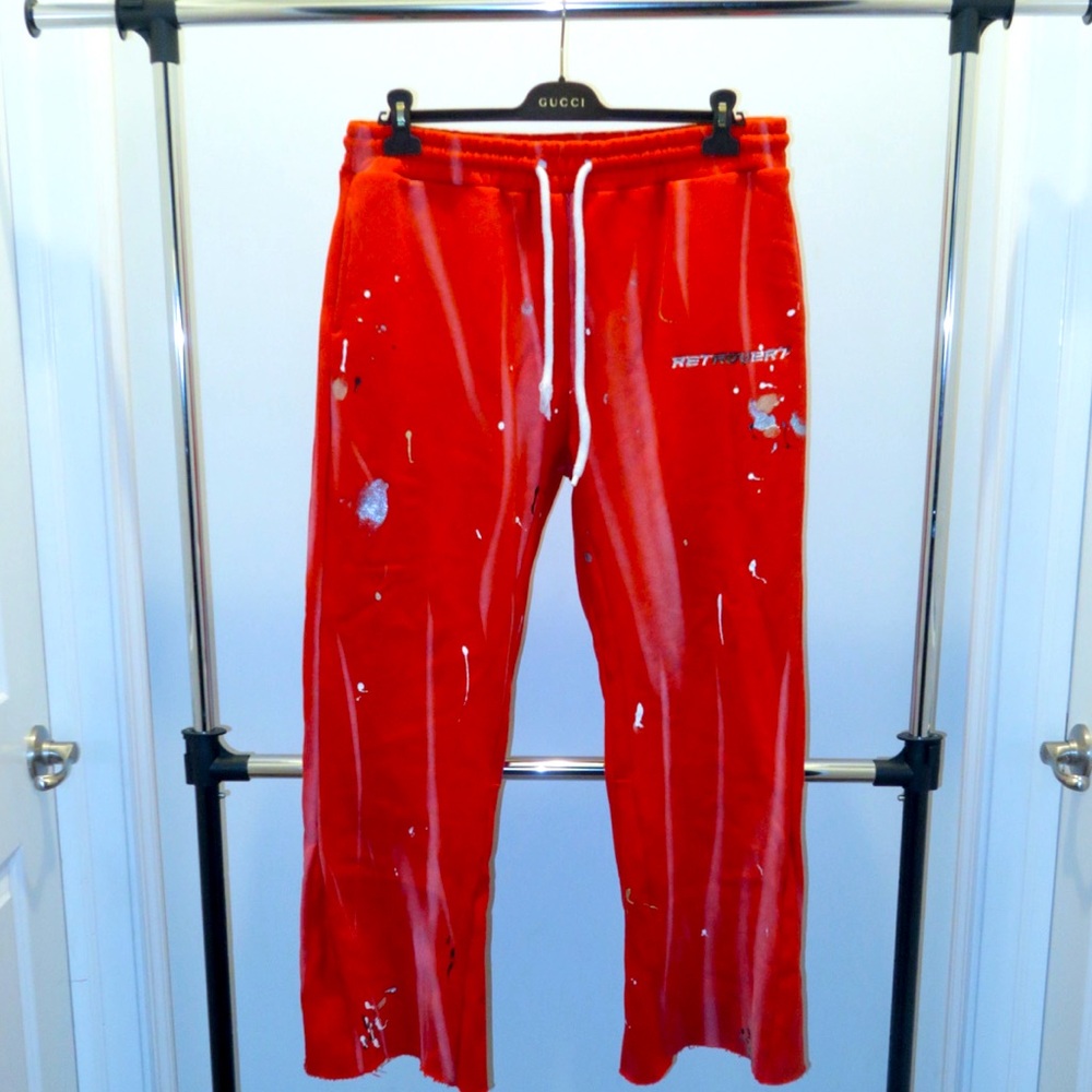Retrovert Red Sweatpants with Paint Splatters and fade streaks